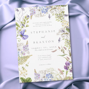 Lavender Wildflower Garden White Romantic Wedding Invitation
