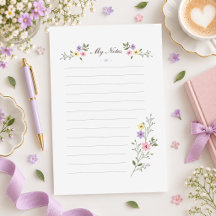 Lavender Wildflower Lined Stationery Note Paper