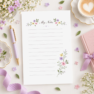 Lavender Wildflower Lined Stationery Note Paper