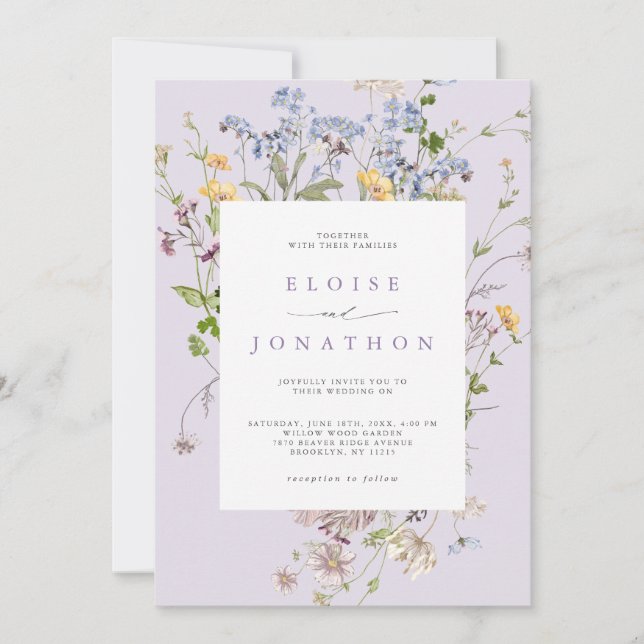 Lavender Wildflower Meadow Garden QR Code Wedding Invitation (Front)