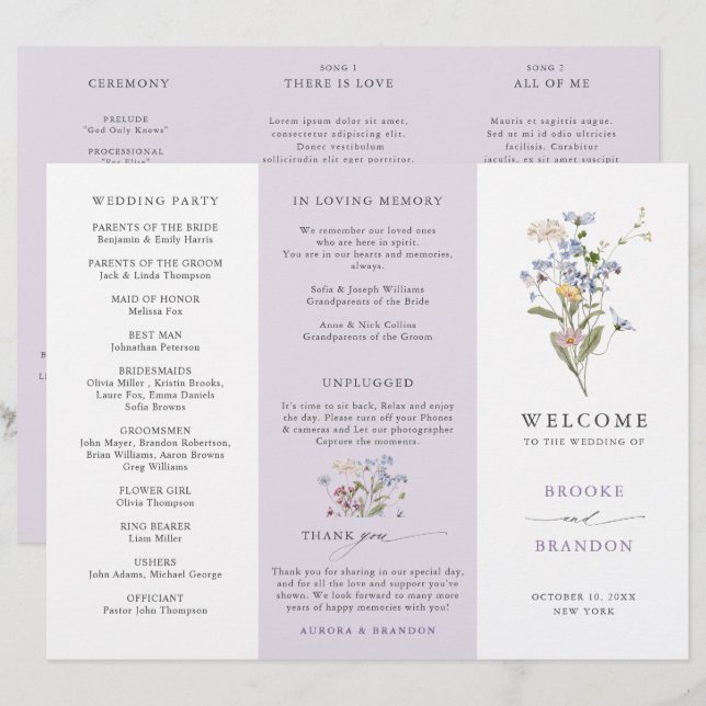 Lavender Wildflower Meadow Garden Wedding Program (Front/Back)