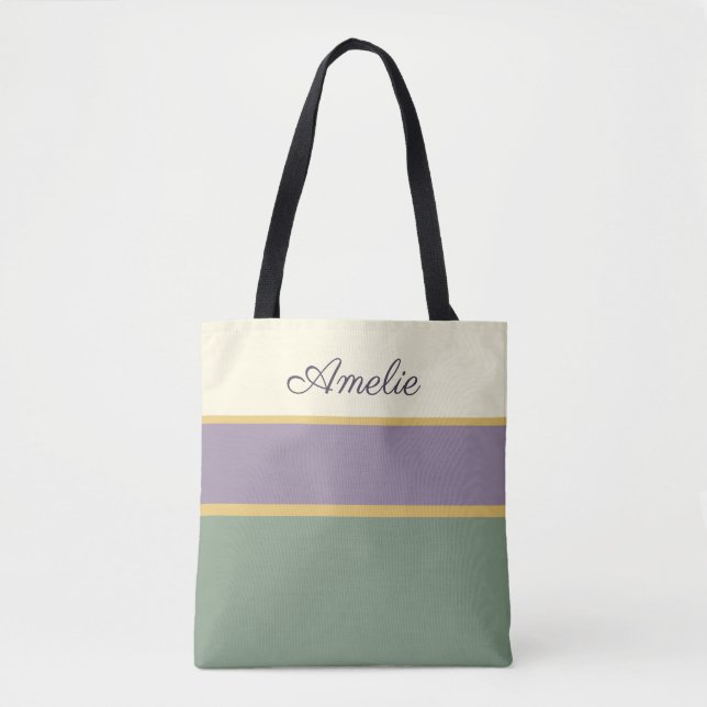 Lavender Wildflower Personalized Tote - Striped Bag (Front)