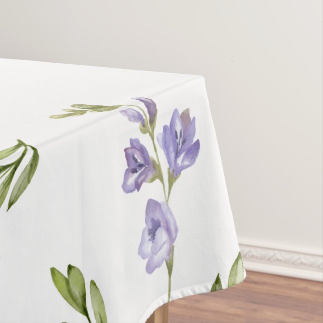 Lavender Wildflower Watercolor Floral Pattern Tablecloth (In Situ)