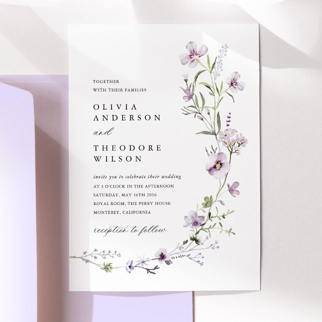 Lavender Wildflower Wedding Invitation (Lavender Wildflower Wedding Invitation, Lilac Purple Floral Botanical Garden Wedding Invitation Card)