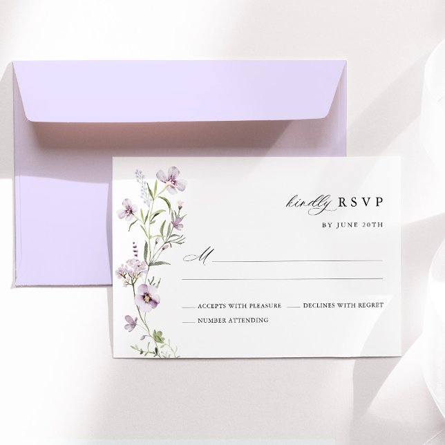 Lavender Wildflower Wedding RSVP Card (Lavender Wildflower Wedding RSVP Card, Lilac Purple Floral Botanical Response Card)