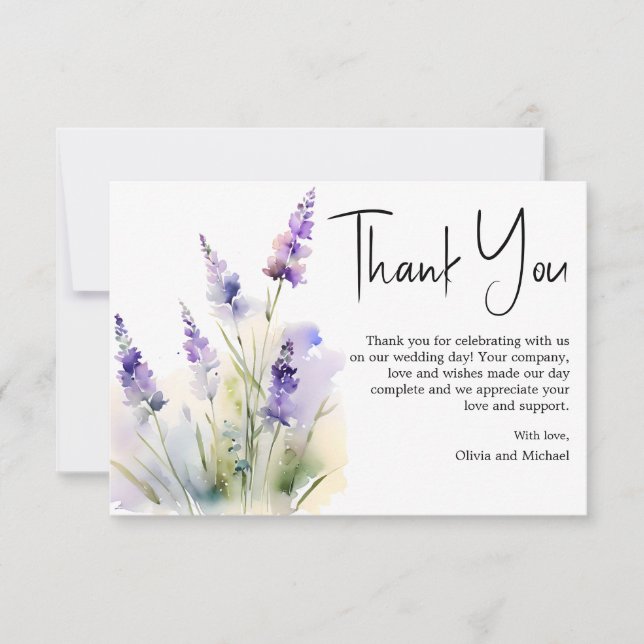 Lavender wildflower Wedding Thank you Card (Front)