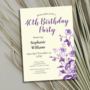 Lavender Wildflower Women's 40th Birthday Party Invitation