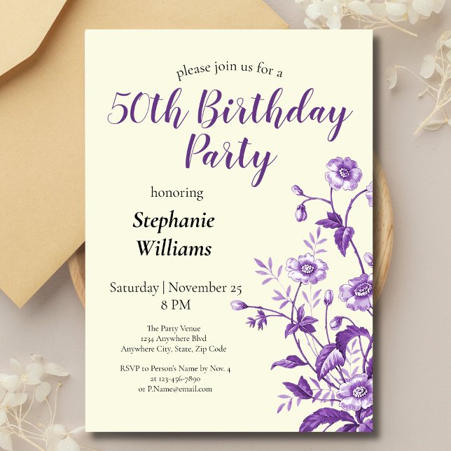 Lavender Wildflower Women's 50th Birthday Party   Invitation (Creator Uploaded)