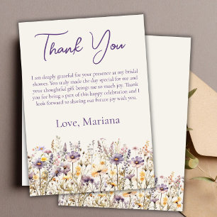 Lavender Wildflowers Bridal Beige Thank You Card