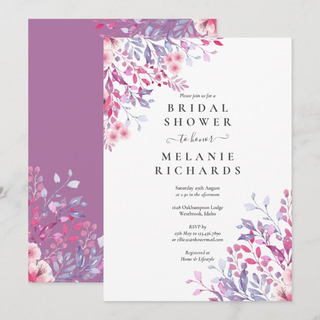 Lavender Wildflowers Floral Bridal Shower Invitation (Front/Back)