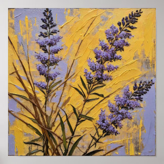 Lavender Wildflowers on Golden Textured Background Poster