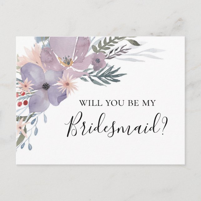 Lavender Will you be my bridesmaid. Purple flowers Postcard (Front)