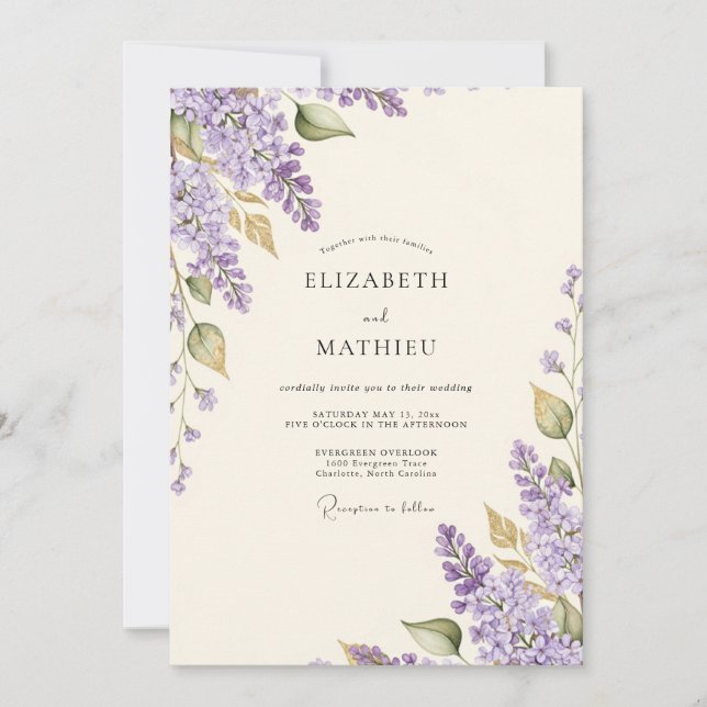 Lavender Winsome Lilac Wedding Invitation (Front)
