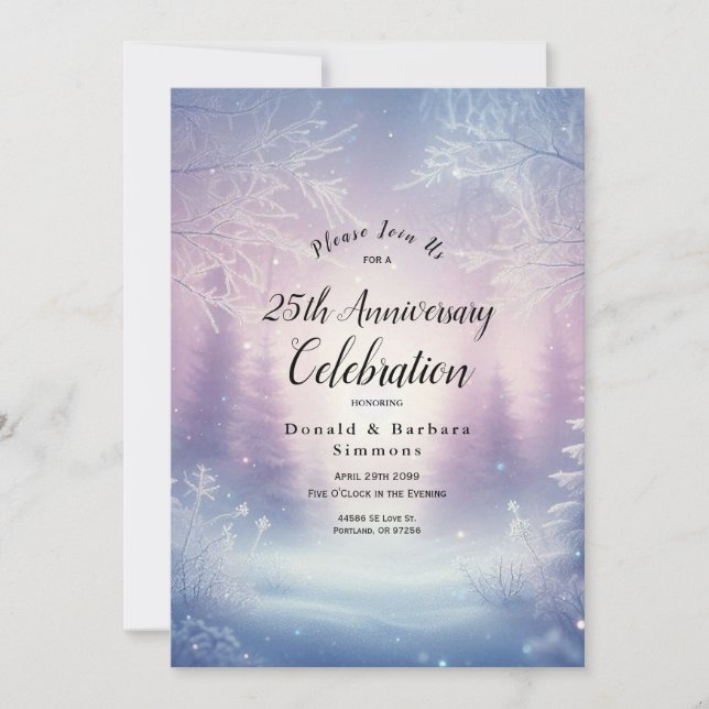 Lavender Winter Snowfall Milestone Anniversary Invitation (Front)