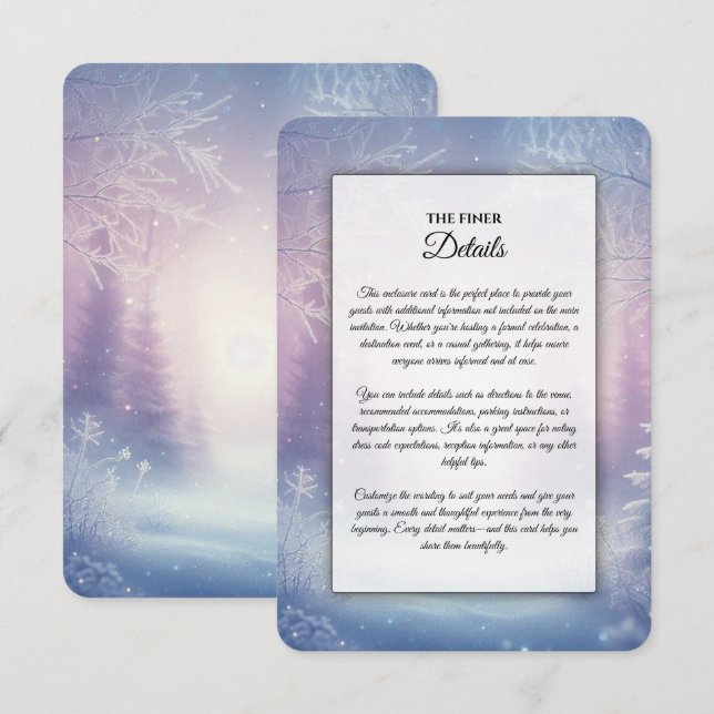 Lavender Winter Snowfall Serenade Wedding Enclosure Card (Front/Back)