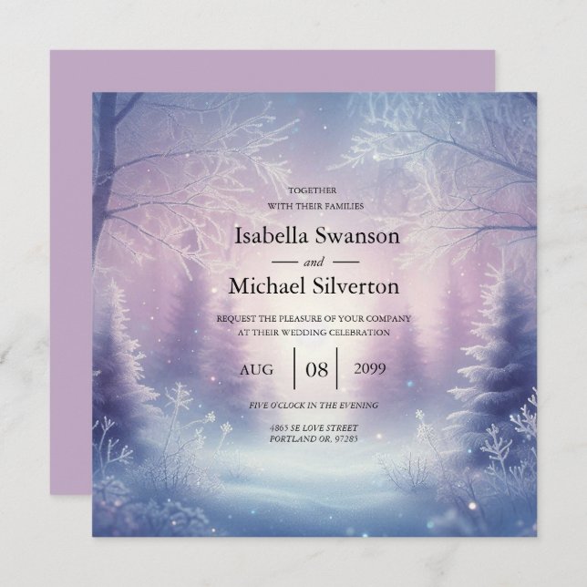 Lavender Winter Snowfall Serenade Wedding Invitation (Front/Back)
