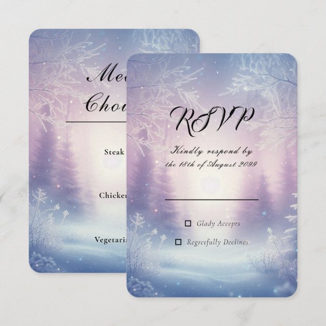 Lavender Winter Snowfall Serenade Wedding RSVP Card (Front/Back)