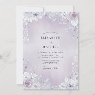 Lavender Wispy Floral Border Wedding Invitation