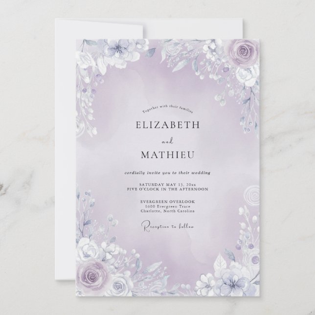 Lavender Wispy Floral Border Wedding Invitation (Front)