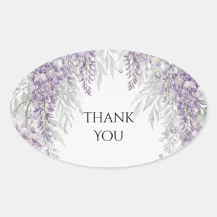 Lavender Wisteria Botanical Wedding Thank You Oval Sticker