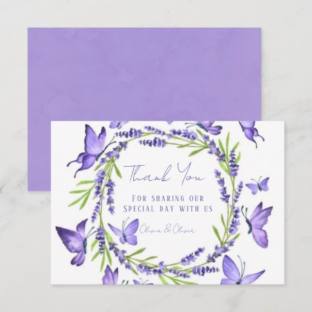 Lavender Wisteria & Butterflies Wedding Thank You (Front/Back)