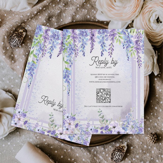 Lavender Wisteria Floral Arch QR Code Wedding RSVP Card (Lavender Wisteria Floral Arch QR Code Wedding RSVP Card | Purple Garden Wedding Response Card)
