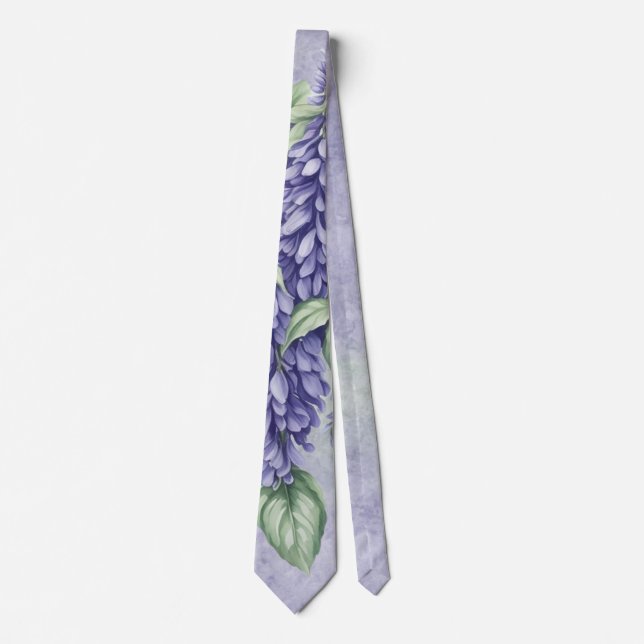 Lavender Wisteria Flowers Marble Groom Wedding Tie (Front)
