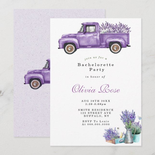  Lavender Wisteria Truck Bachlorette Party Invites