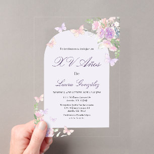 Lavender with butterflies Quinceanera spanish Acry Acrylic Invitations