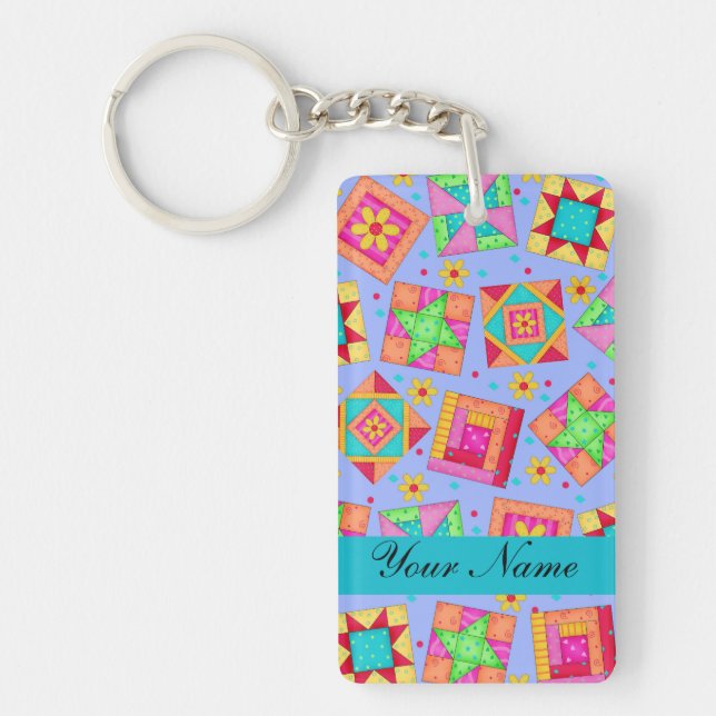 Lavender with Colourful Quilt Blocks & Personalize Keychain (Front)