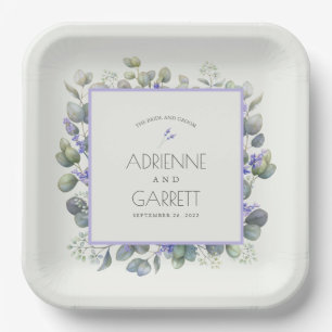 Lavender With Eucalyptus Greenery Square Wedding Paper Plate