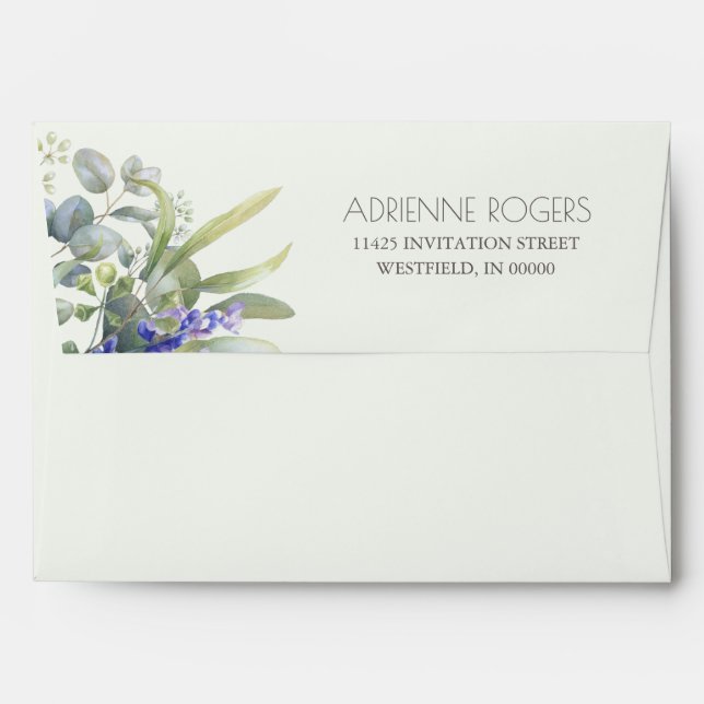 Lavender With Eucalyptus Greenery Wedding Envelope (Back (Top Flap))