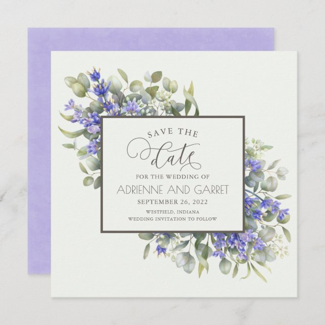 Lavender With Eucalyptus Wedding Save The Date (Front/Back)