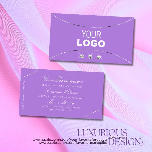 Lavender with Silver Decor Luxe Diamonds and Logo Business Card (Creator Uploaded)