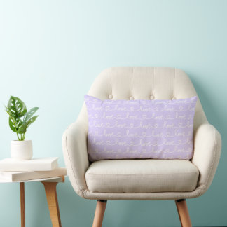 LAVENDER WITH WHITE SCRIPT LOVE & HEARTS LUMBAR PILLOW