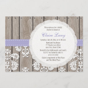 Lavender Wood Lace Rustic Bridal Shower Invitation