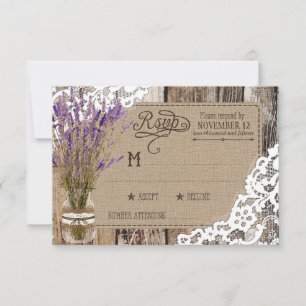 Lavender Wood Lace Rustic RSVP Card