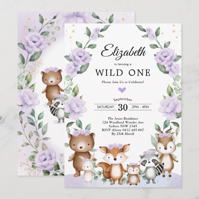 Lavender Woodland Floral Greenery Birthday Invitation (Front/Back)