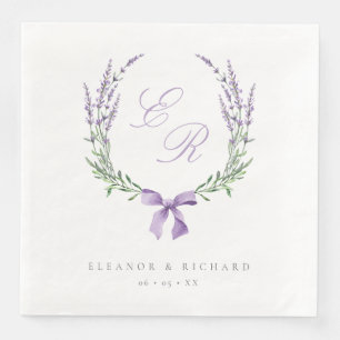 Lavender Wreath & Bow Monogram Wedding Napkin