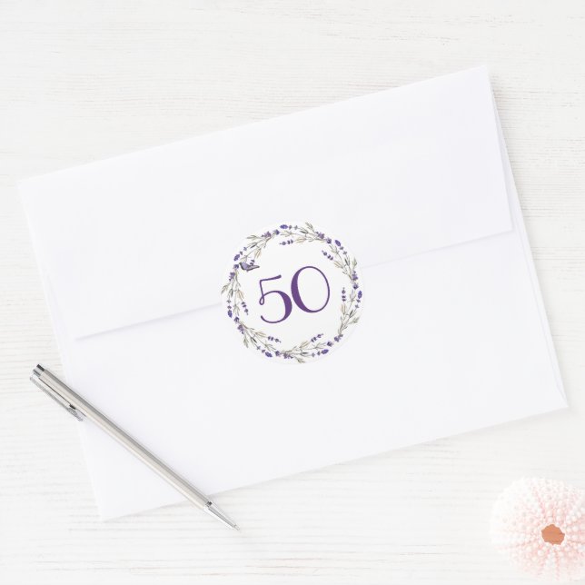 Lavender Wreath for 50th Anniversary Classic Round Sticker (Envelope)