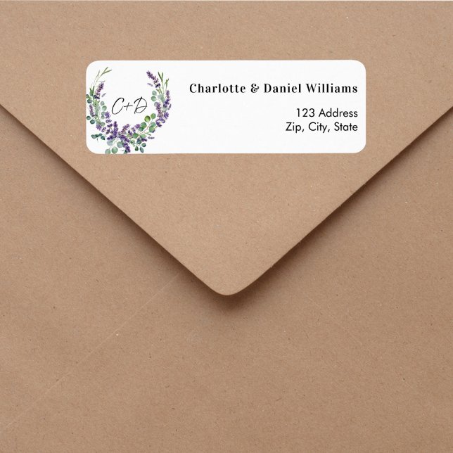 Lavender wreath initials wedding return address (Creator Uploaded)