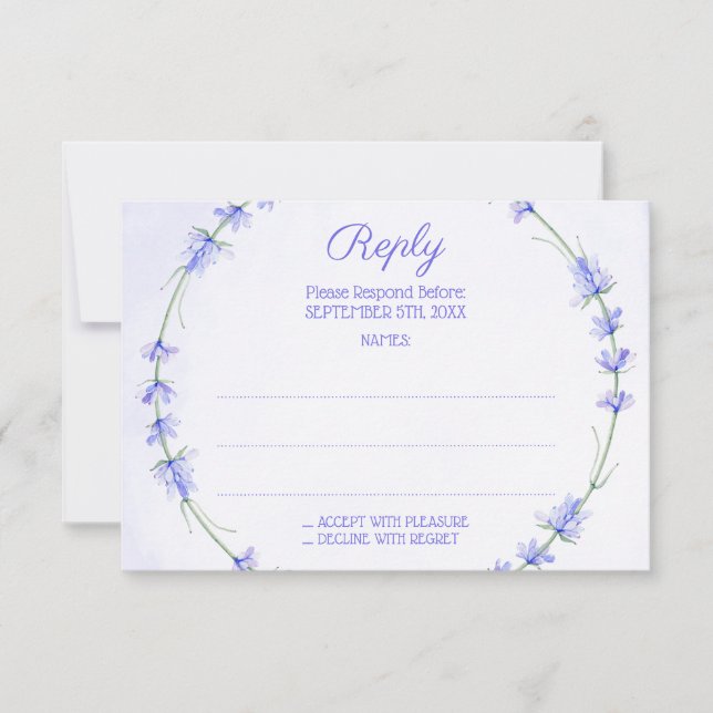 Lavender Wreath Monogram Wedding Reply Cards (Front)