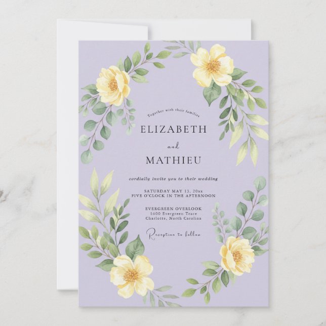 Lavender Yellow Airy Meadow Wedding Invitation (Front)