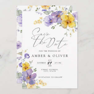 Lavender Yellow Floral Save The Date Invitation