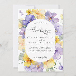 Lavender Yellow Lilac Floral Monogram Wedding Invitation
