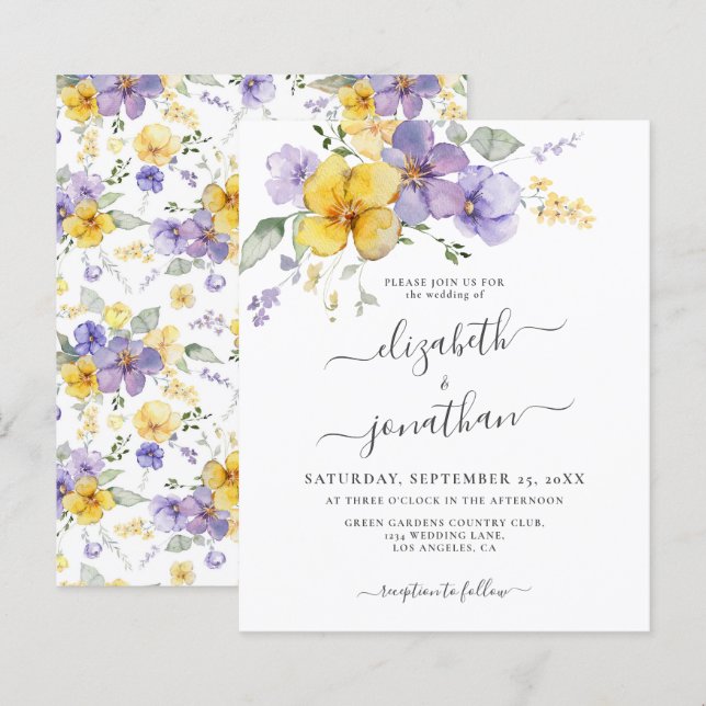 Lavender Yellow Purple Budget Wedding Invitation (Front/Back)