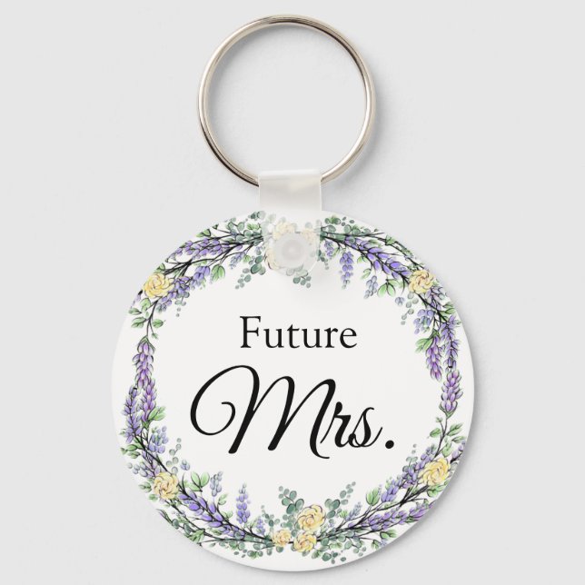 Lavender Yellow Rose and Eucalyptus Keychain (Front)