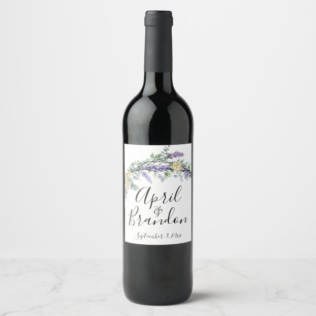 Lavender yellow roses and Eucalyptus  Wine Label (Front)