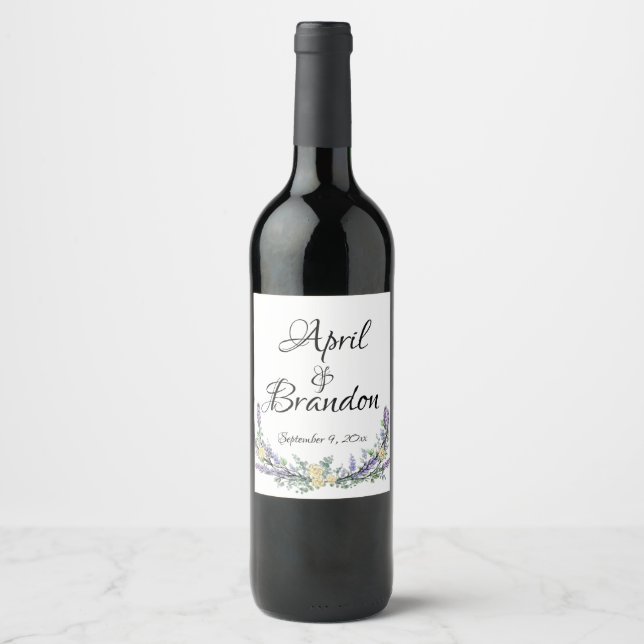 Lavender yellow roses and Eucalyptus  Wine Label (Front)