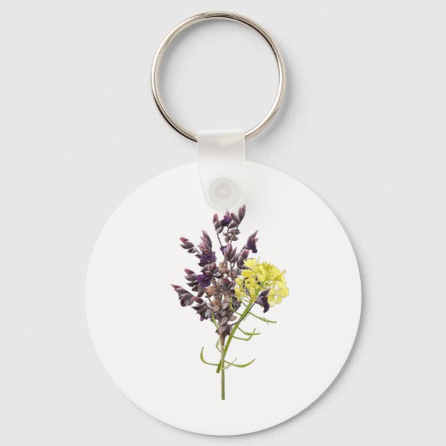 Lavender & Yellow Wildflower Botanical Design Keychain (Front)